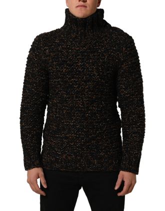 Dolce & Gabbana Mens Textured Wool-Blend Knit Sweater Brown Virgin