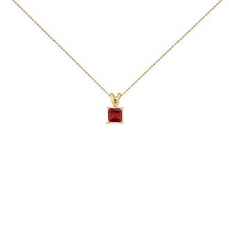House of Brilliance 14K Gold 5x5 MM Square Shaped Gemstone Solitaire Pendant Necklace in Red Garnet | Yellow at Nordstrom