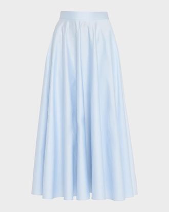 Oscar De La Renta Cotton Poplin Sateen Midi Circle Skirt