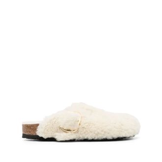 Birkenstock Mules, female, Beige, Size: 7 US Boston Big Buckle Shearling