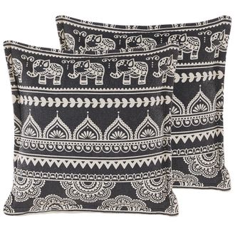 Beliani Conjunto De 2 Cojines Decorativos Blanco Y Negro Algod&oacute;n 45 X 45 Cm Fundas Extra&iacute;bles Relleno De Poli&eacute;ster Atabagi