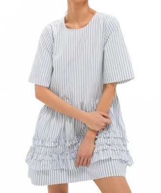 Ganni Stripe Cotton Mini Dress In Egret