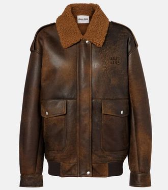Miu Miu Shearling-trimmed leather blouson jacket