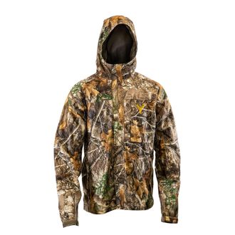 HOT SHOT Mens Camo Rain Jacket, Breathable Lightweight Jacket with Waterproof Hood for Hunting, Fishing, Hiking, Camping, Realtree Edge, L