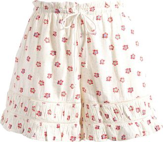 Free People Cambridge Floral Ruffle Shorts in Ivory Combo at Nordstrom, Size Medium