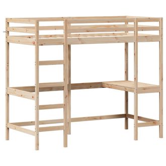 vidaXL Cama Alta Con Escritorio Madera Maciza De Pino 90x200 Cm Vidaxl