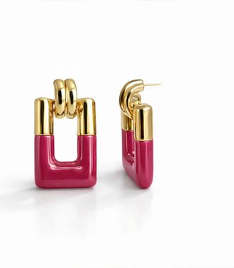 Gold & Honey Womens Rectangle Door Knocker Earrings In Pink Flamingo
