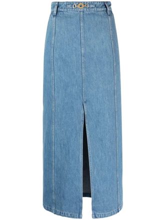 Patou Midi-rok met split van biologisch denim - Blauw
