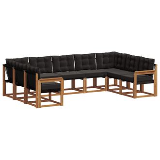 vidaXL Conjunto De Sof&aacute;s De Exterior Con Coj&iacute;n 9 Pcs Natural Y Negro Vidaxl