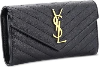 Saint Laurent Classic Monogram Flap Wallet Matelasse Chevron Leather Large small wallets - Nero