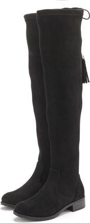 Lascana Overkneestiefel »Stiefel, Langschaftstiefel« mit elastischem Weitschaft und raffiniertem Flechtdetail