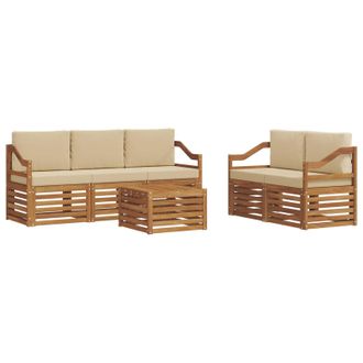 vidaXL Juegos De Sof&aacute;s 6 Pcs Natural Y Beige Madera De Acacia S&oacute;lida Vidaxl