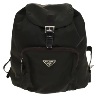 Prada Front Pocket Buckle Nylon Khaki Nylon Backpack Bag (Pre-Owned)