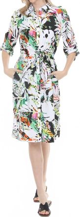 Joseph Ribkoff Tropical Drawstring Waist Shirt Dress In Vanilla/multi