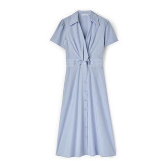 Motivi Midi overhemdjurk in gestreept popeline - Dames - Shirt Kleedjes - Blauw - 2XS - Katoen - Kleedjes