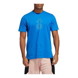 adidas Mens adidas Logo Printing Basketball Sports Short Sleeve Blue T-Shirt GE4121