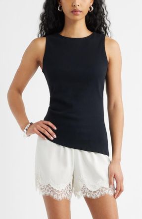 Open Edit Asymmetric Rib Cotton Tank in Black at Nordstrom, Size Xx-Small