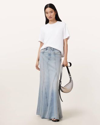 AllSaints Cotton Alma Maxi Denim Skirt, Size: UK 16/US 12