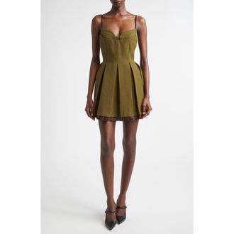 Shushu/Tong Pleated Wool Grain de Poudre Minidress in Green at Nordstrom, Size 10 Us