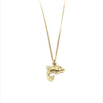 Dior Dolphin Motif Rhinestone Gold Plated Womens Necklace (Pre-Owned)