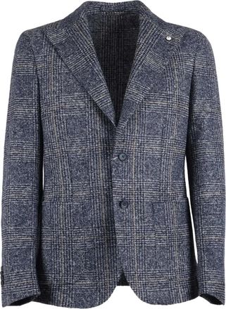 L.B.M. 1911 buttoned check-pattern blazer - Blauw