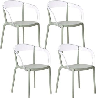 Beliani Conjunto De 4 Sillas De Jard&iacute;n De Pl&aacute;stico Material Sint&eacute;tico Para Interior Y Exterior Con Reposabrazos Comedor Verde Claro Malevizi