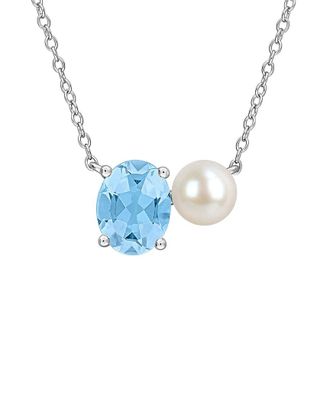 Rina Limor Silver 2.50 Ct. Tw. Gemstone & 6-6.5Mm Pearl Necklace