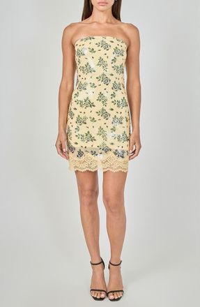 endless rose Floral Sequin Strapless Minidress in Lemon Multi at Nordstrom, Size X-Small