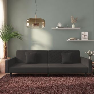 vidaXL Vidaxl - Sof&aacute; Cama De 2 Plazas Con Dos Almohadas Terciopelo Negro