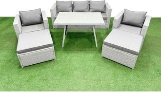 Fimous 7 Pieces Outdoor pe Rattan Sofa Armchair Set Patio Garden Furniture Sets with Cushions 2 Big Stools Light Grey - Fimous