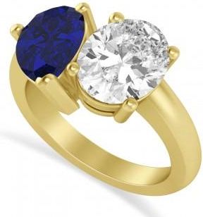 Allurez Pear/Oval Diamond & Blue Sapphire Toi et Moi Ring 18k Yellow Gold (6.00ct)
