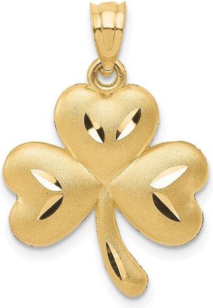Diamond2Deal 14k Yellow Gold Satin Diamond-cut Shamrock Charm Pendant