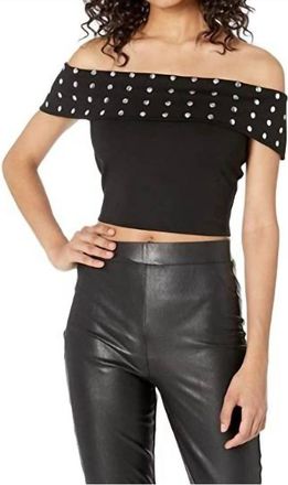 Bebe Off The Shoulder Studded Crop Top In Black