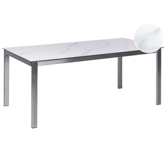 Beliani Mesa De Comedor De Jard&iacute;n De 6 Plazas 180 X 90 Cm Tablero De Cristal Cer&aacute;mico Templado Estructura De Acero Inoxidable Efecto M&aacute;rmol Blanco Cosoleto