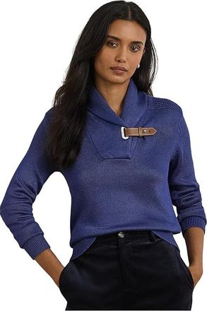 Lauren Ralph Lauren Buckle-Trim Cotton-Blend Sweater Womens Sweater Charter Blue : LG, Cotton/Viscose