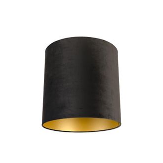 QAZQA Algod&oacute;n Pantalla De L&aacute;mpara De Terciopelo Negro 40/40/40 Con Interior Dorado, - Qazqa