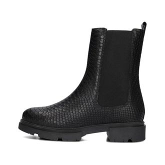 Omoda Schoenen, Dames, Zwart, 43 EU, Leer, Zwarte Chelsea Boots met Croco Print