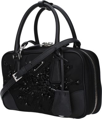 Prada Womens Sequin-Embellished Fabric Top Handle Bag Black