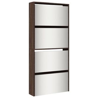 Berkfield Home Shoe Cabinet with Mirror 4-Layer Brown Oak 63x17x134 cm | Size: 63 x 17 x 134 cm