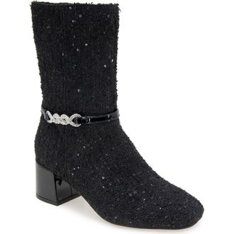 Kenneth Cole Reaction Lacey Block Heel Boot in Black Fabric at Nordstrom Rack, Size 6.5