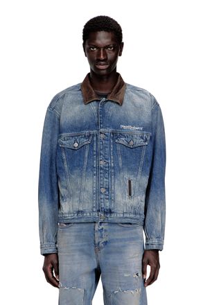 Diesel Denim trucker jacket with contrast leather trims - Denim Jackets - Unisex - Blue