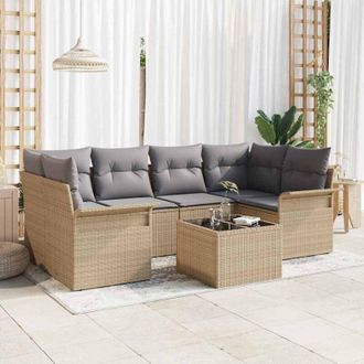 vidaXL Vidaxl - Conjunto De Sof&aacute; De Jard&iacute;n 7 Pcs Beige Polirat&aacute;n