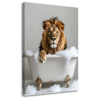 Feeby Cuadro Sobre Lienzo, Le&oacute;n Sentado En Una Ba&ntilde;era Con Espuma Beige, 80x120