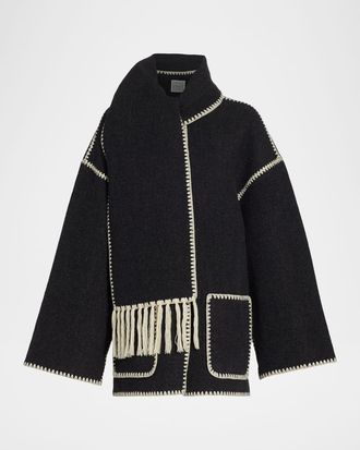 Toteme Fringe Embroidered Scarf Wool Jacket
