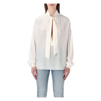 Tom Ford Blouses, female, White, Size: 2XS Silk Crepe de Chine Lavalli&egrave;re Tunic Top