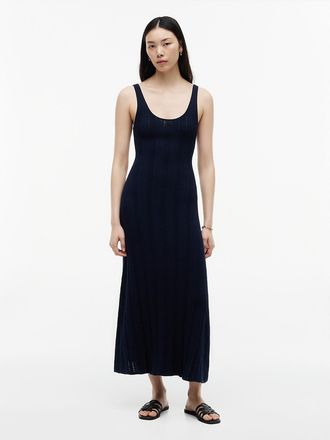 Tommy Hilfiger Womens Cable Knit Pointelle Midi Tank Dress - Navy - XL