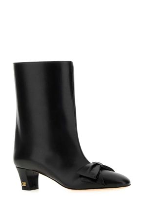 Valentino Garavani Womens Black Leather Bowow Ankle Boots Nero Stivali