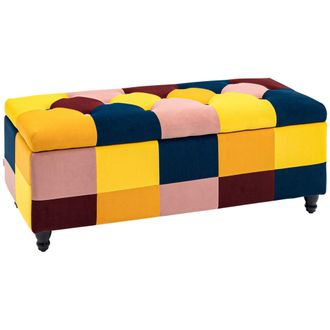 HOMCOM 114 x 47 x 47cm Velvet Storage Ottoman - Button-tufted Footstool Box | TJ Hughes
