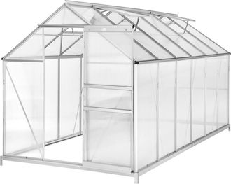 TecTake Greenhouse With Foundation - Anodised Aluminium, 185 X 375 X 195Cm in Clear | Size: Large