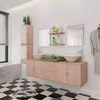 vidaXL Conjunto De Muebles De Ba&ntilde;o Con Lavabo Y Grifo 11 Piezas Beige Vidaxl
